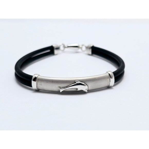 Unique 14K Solid White Gold Matte & Polished Finish Rubber Bracelet - 8" Length - Picture 3 of 16
